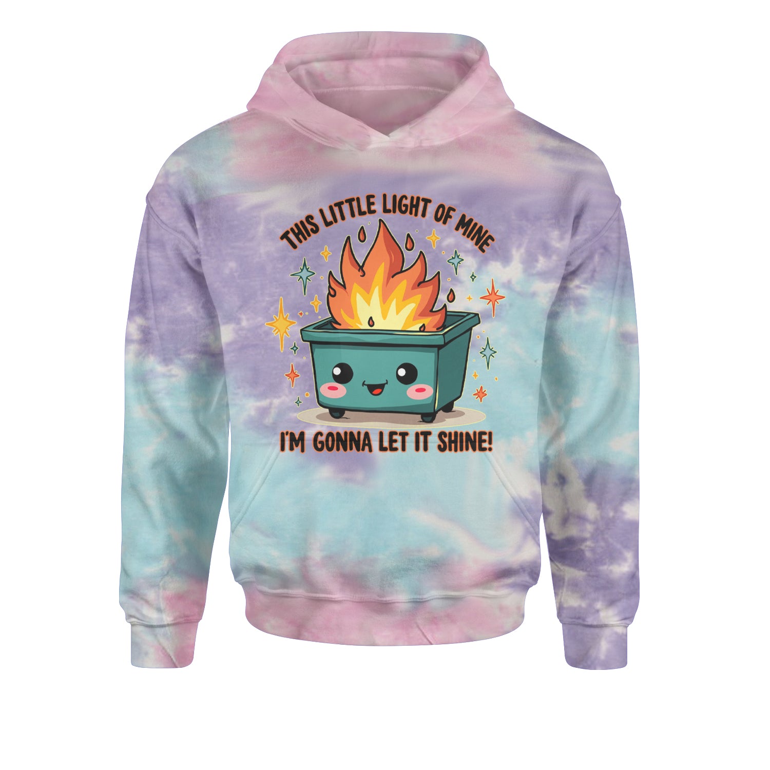 This Little Light of Mine Dumpster Fire Smile FaceYouth-Sized Hoodie Tie-Dye Cotton Candy