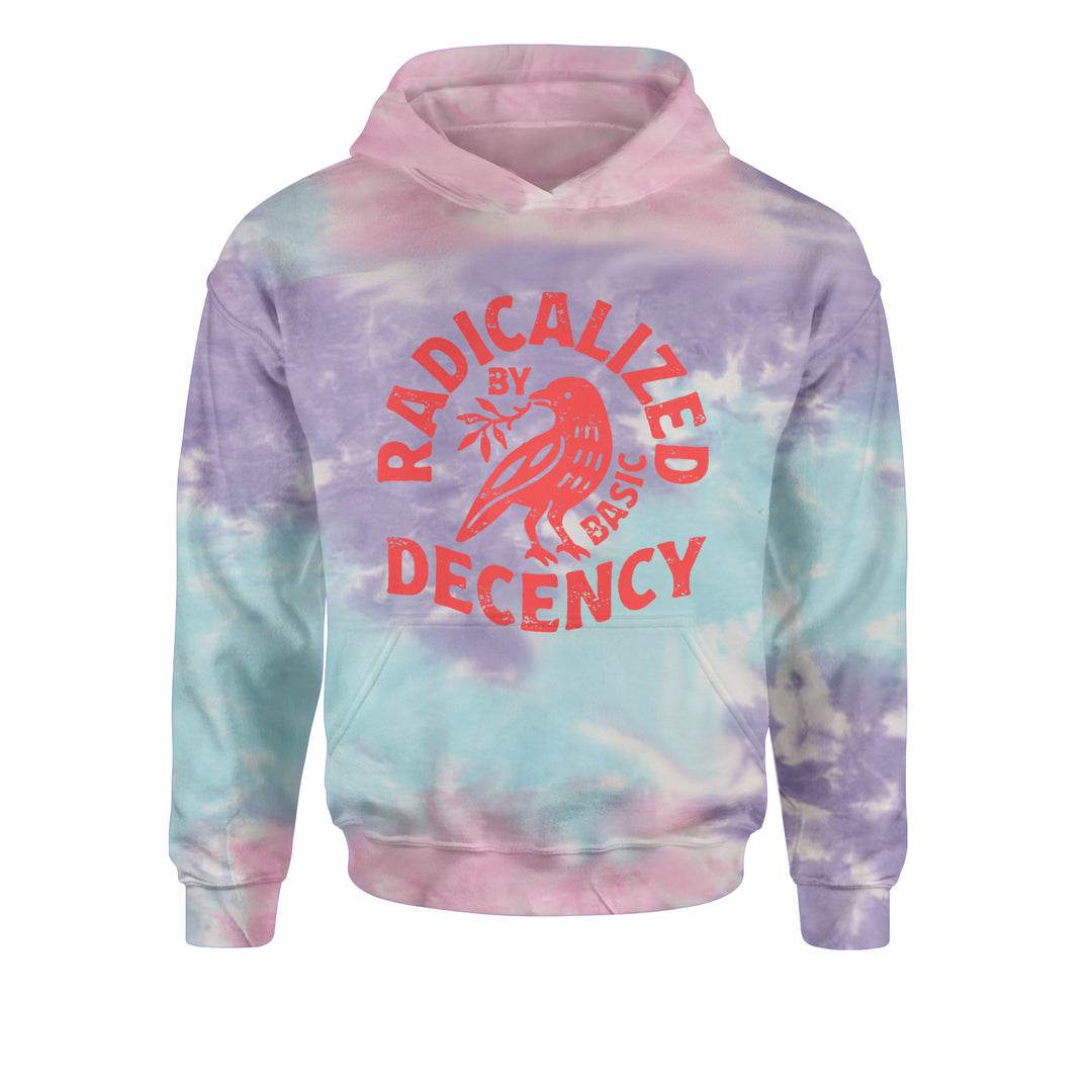 Radicalized by Basic Decency Dove Protest Statement Youth-Sized Hoodie Tie-Dye Cotton Candy