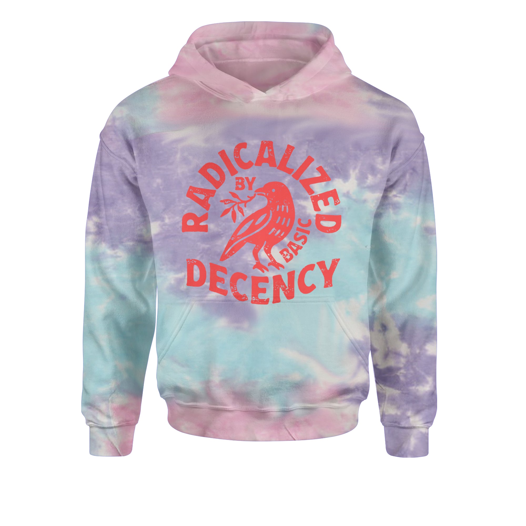 Radicalized by Basic Decency Dove Protest Statement Youth-Sized Hoodie Tie-Dye Cotton Candy
