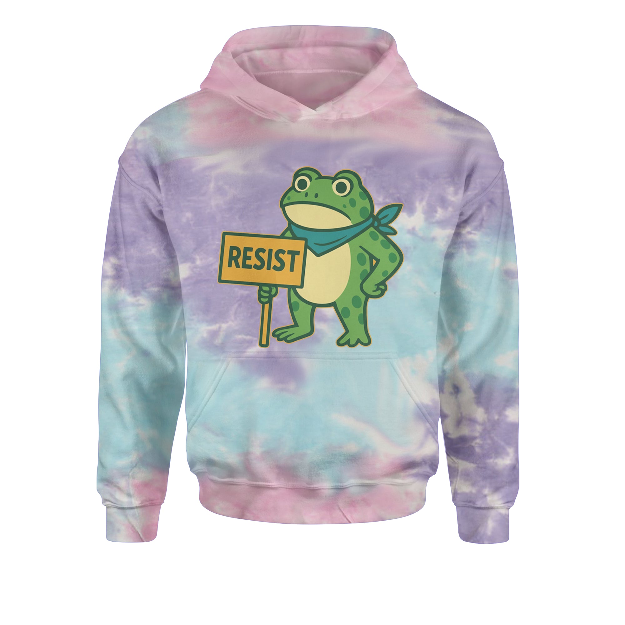 Sign Resist Meme Frog Protest Youth-Sized Hoodie Tie-Dye Cotton Candy