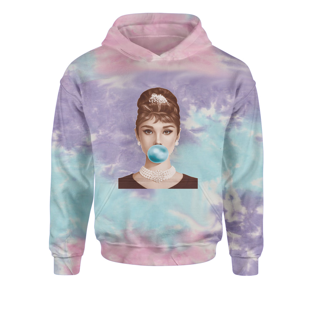 Audrey Hepburn Chewing Bubble Gum American Icon Youth-Sized Hoodie Tie-Dye Cotton Candy