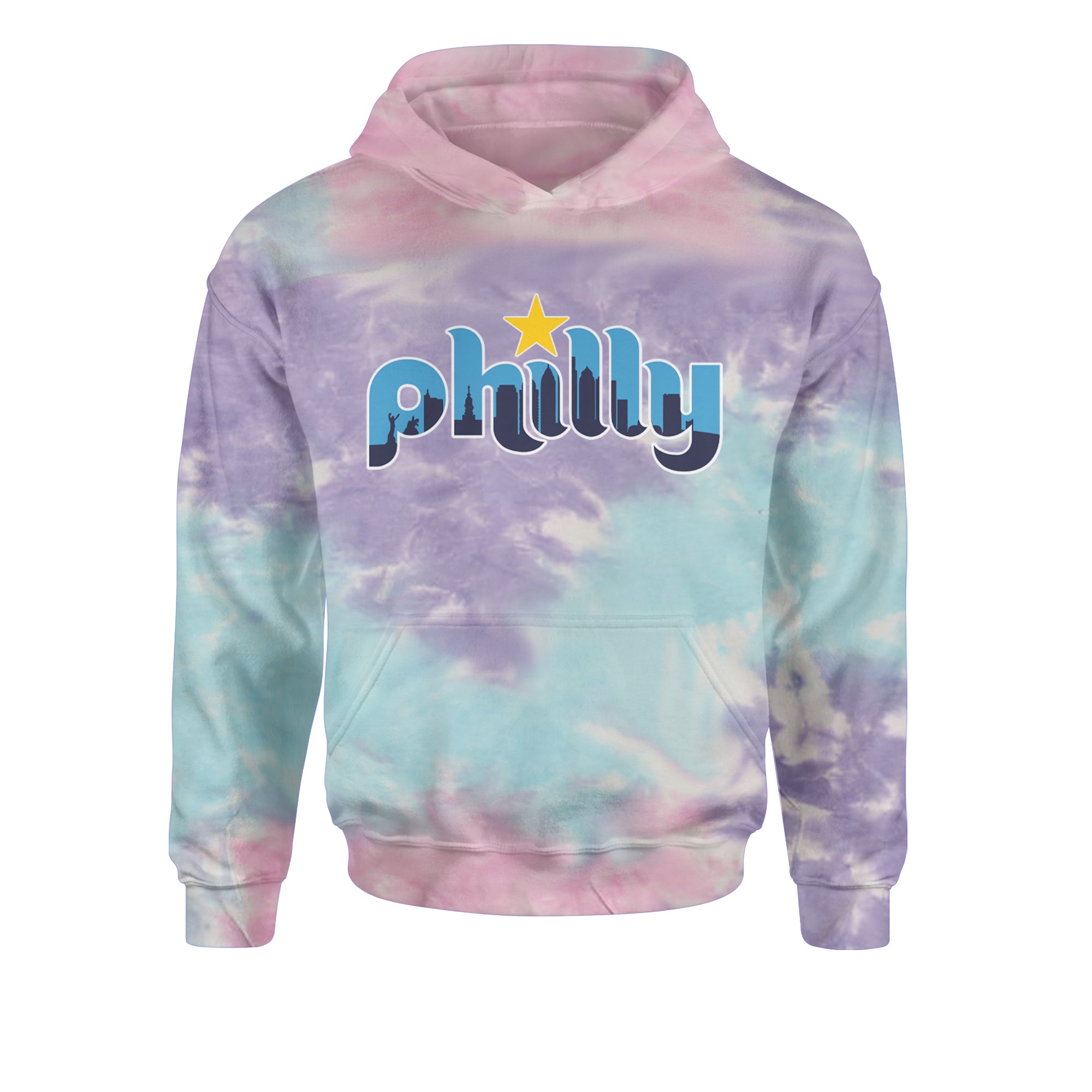 Skyline Philly Philadelphia Youth-Sized Hoodie Tie-Dye Cotton Candy