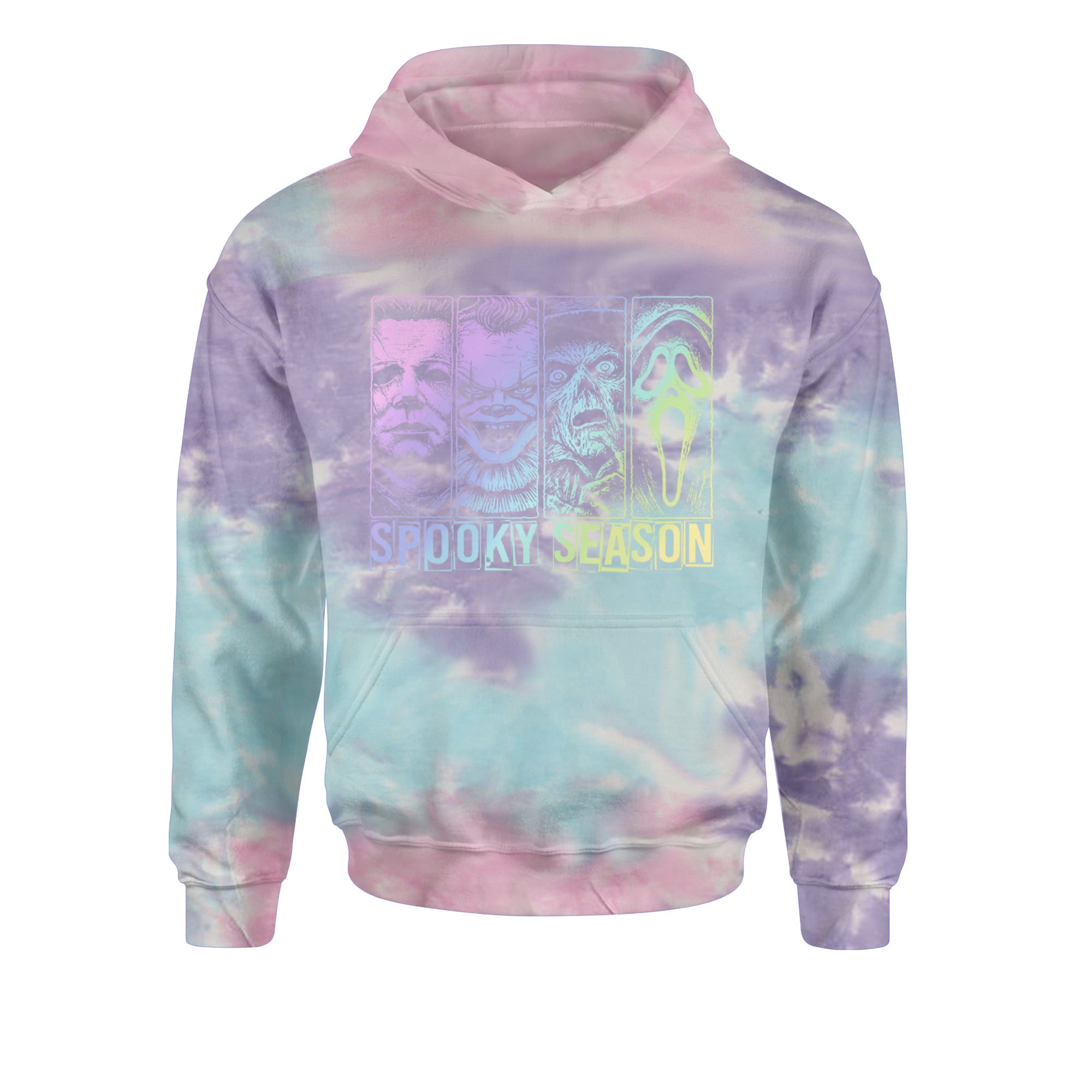Spooky Season Horror Icons Halloween Youth-Sized Hoodie Tie-Dye Cotton Candy