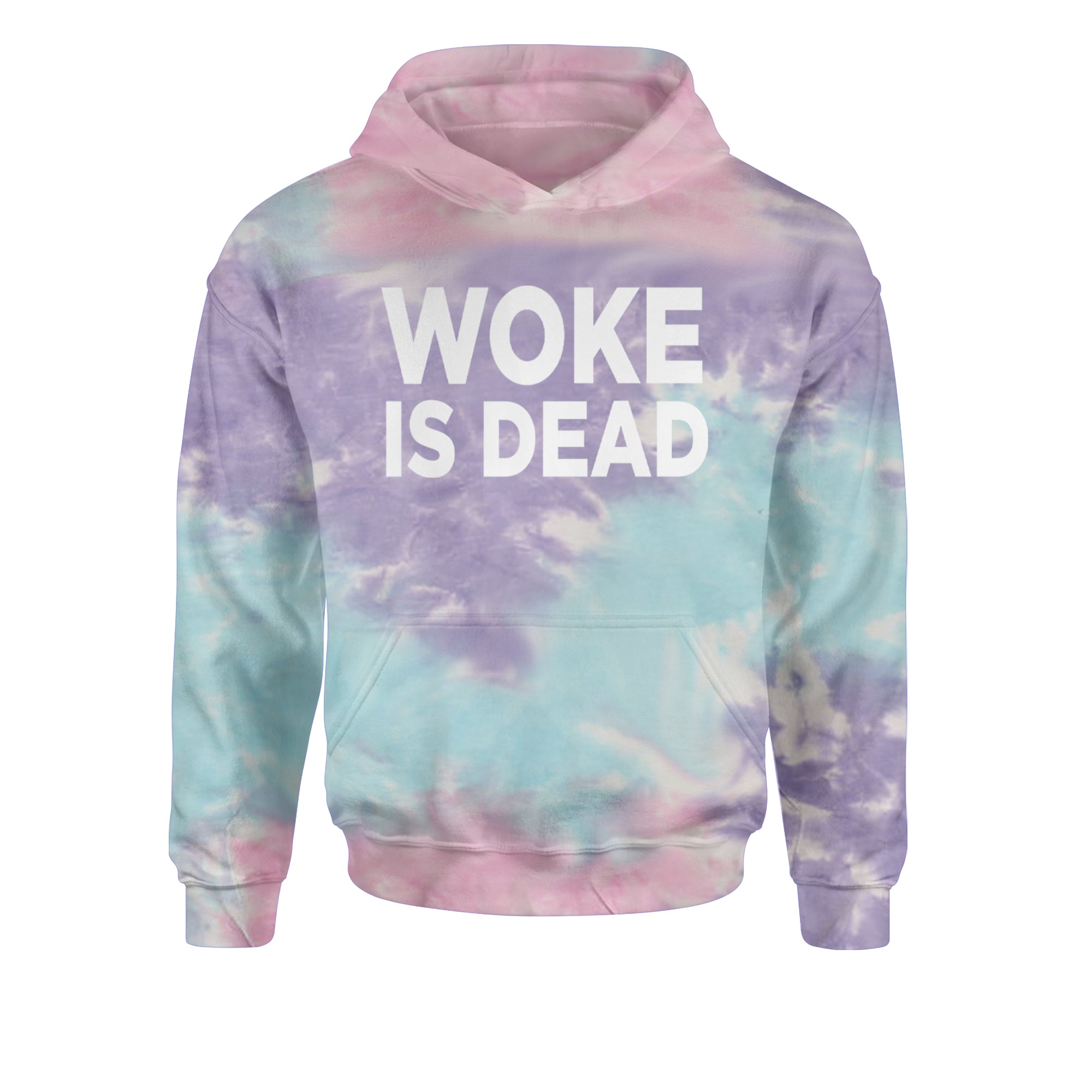 Woke Is Dead Satire Youth-Sized Hoodie Tie-Dye Cotton Candy