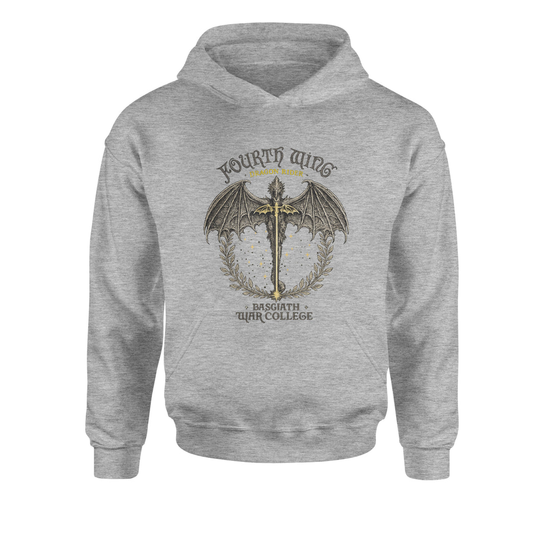 Fourth Wing Dragon Rider Vintage Basgiath War College Youth-Sized Hoodie Heather Grey