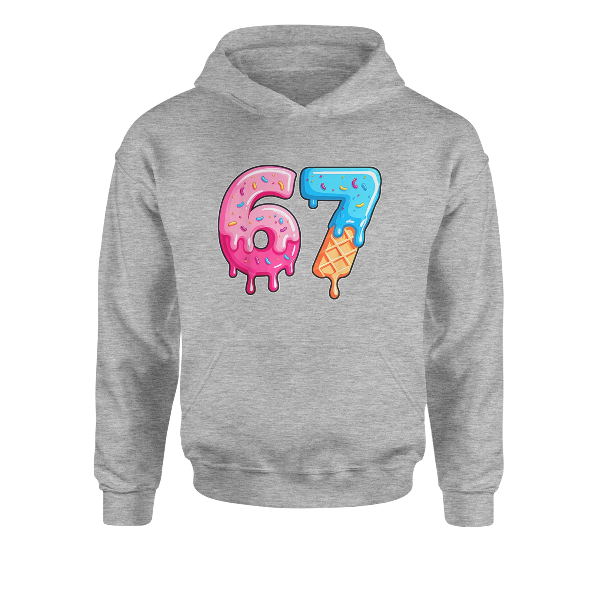 67 Dripping Ice Cream Donut Melt Youth-Sized Hoodie Heather Grey