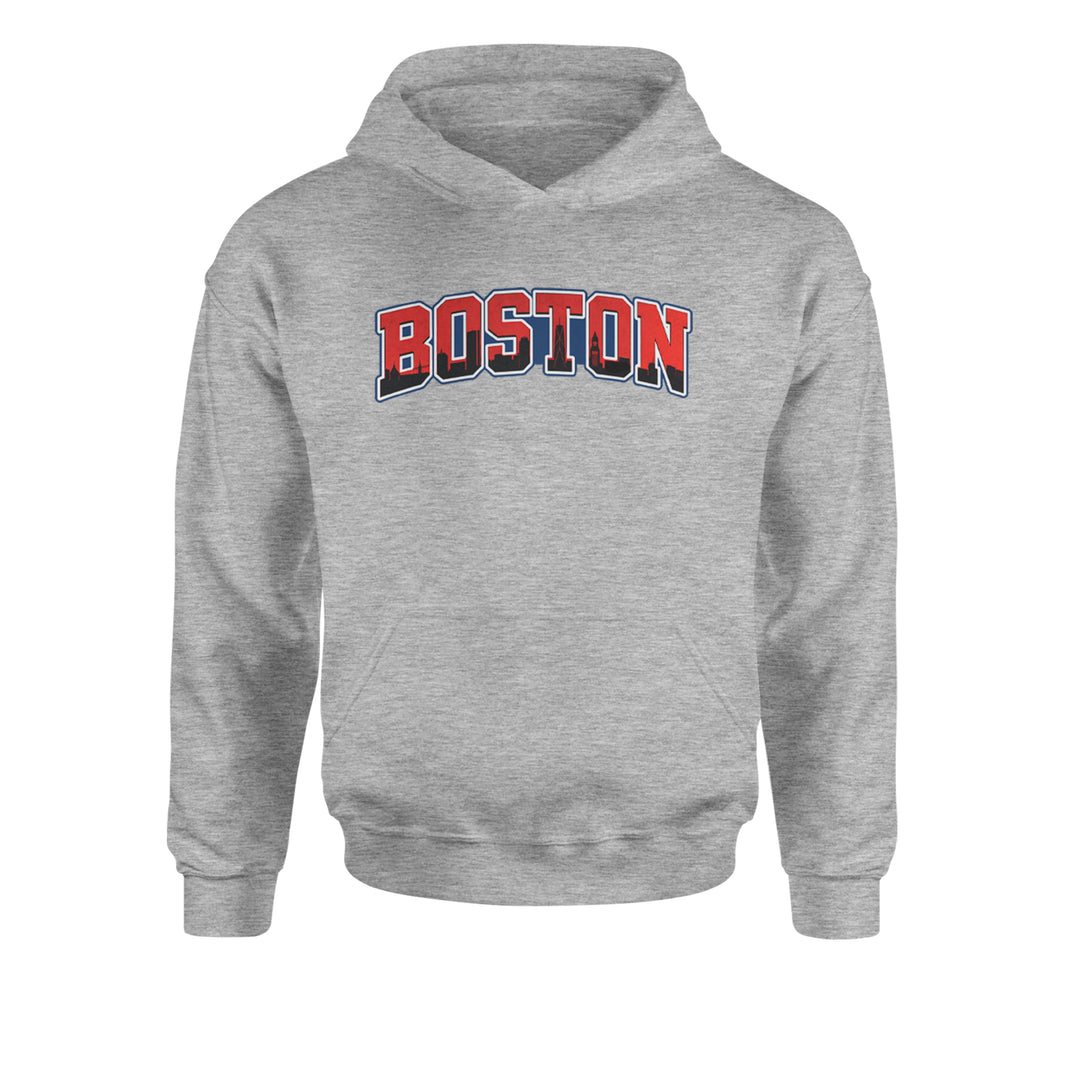 Boston City Pride Skyline Youth-Sized Hoodie Heather Grey