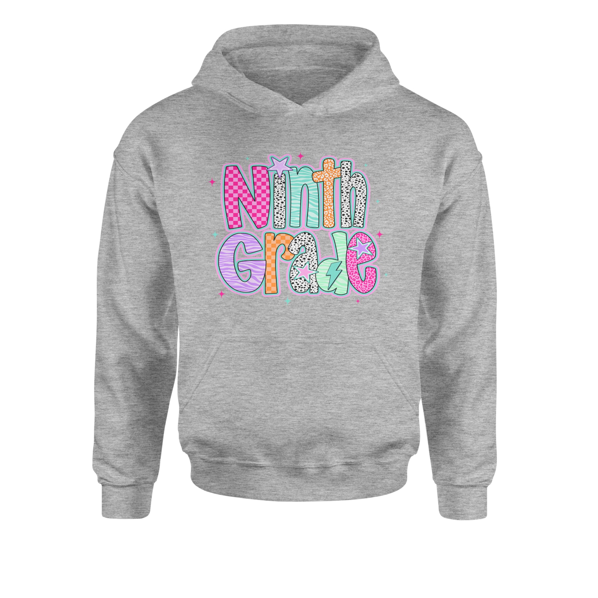 Ninth Grade Freshman Vibes Colorful Back to School Youth-Sized Hoodie Heather Grey