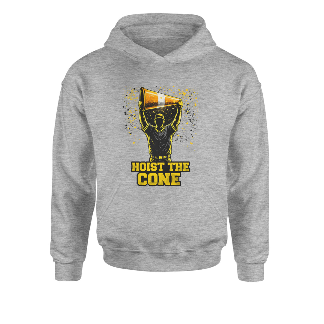 Hoist The Cone Pittsburgh Pride Youth-Sized Hoodie Heather Grey