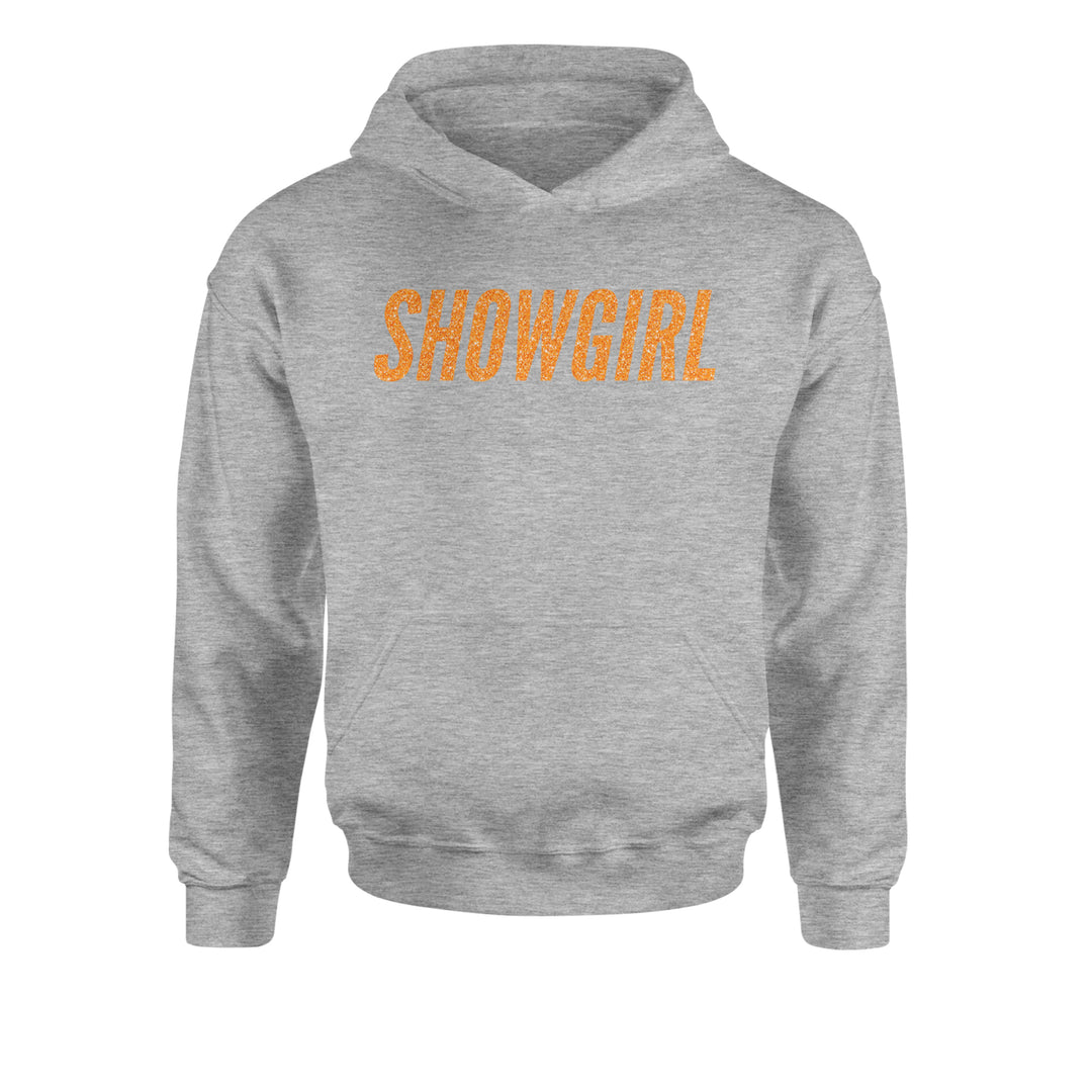 Showgirl Orange Glitter Youth-Sized Hoodie Heather Grey