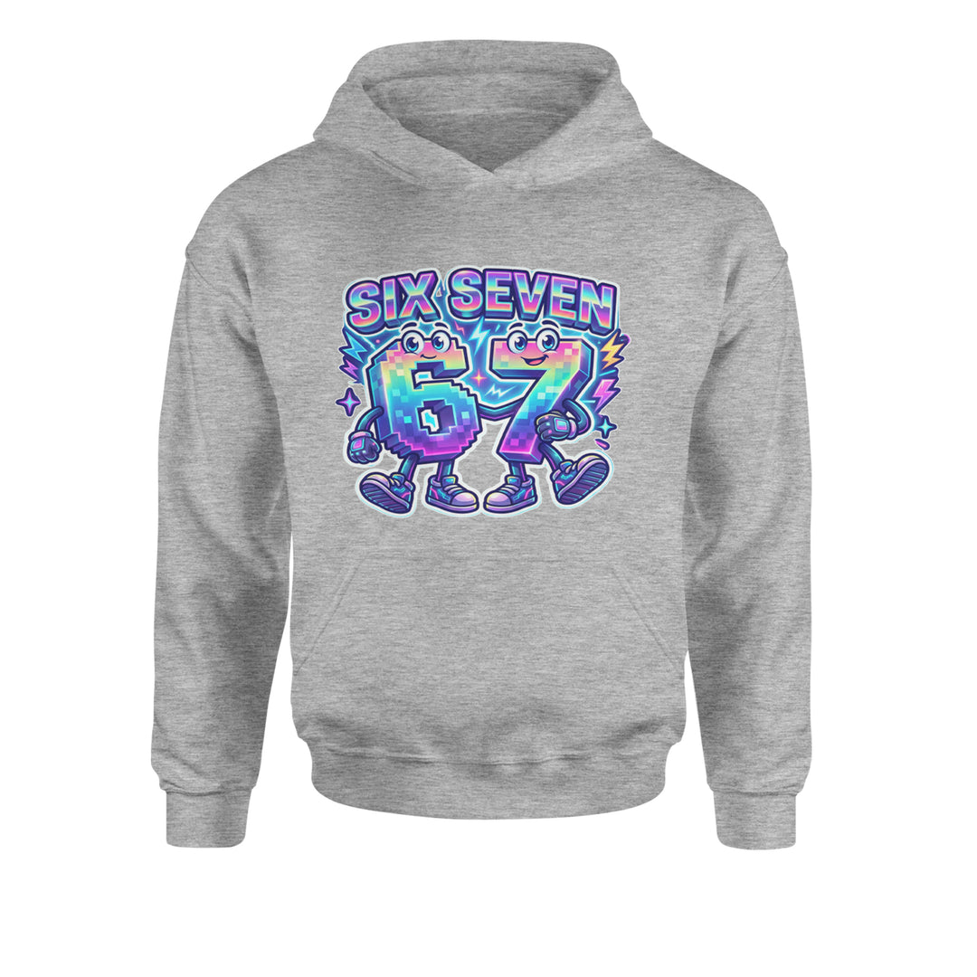 Six Seven 67 Retro Pixel Buddies Youth-Sized Hoodie Heather Grey
