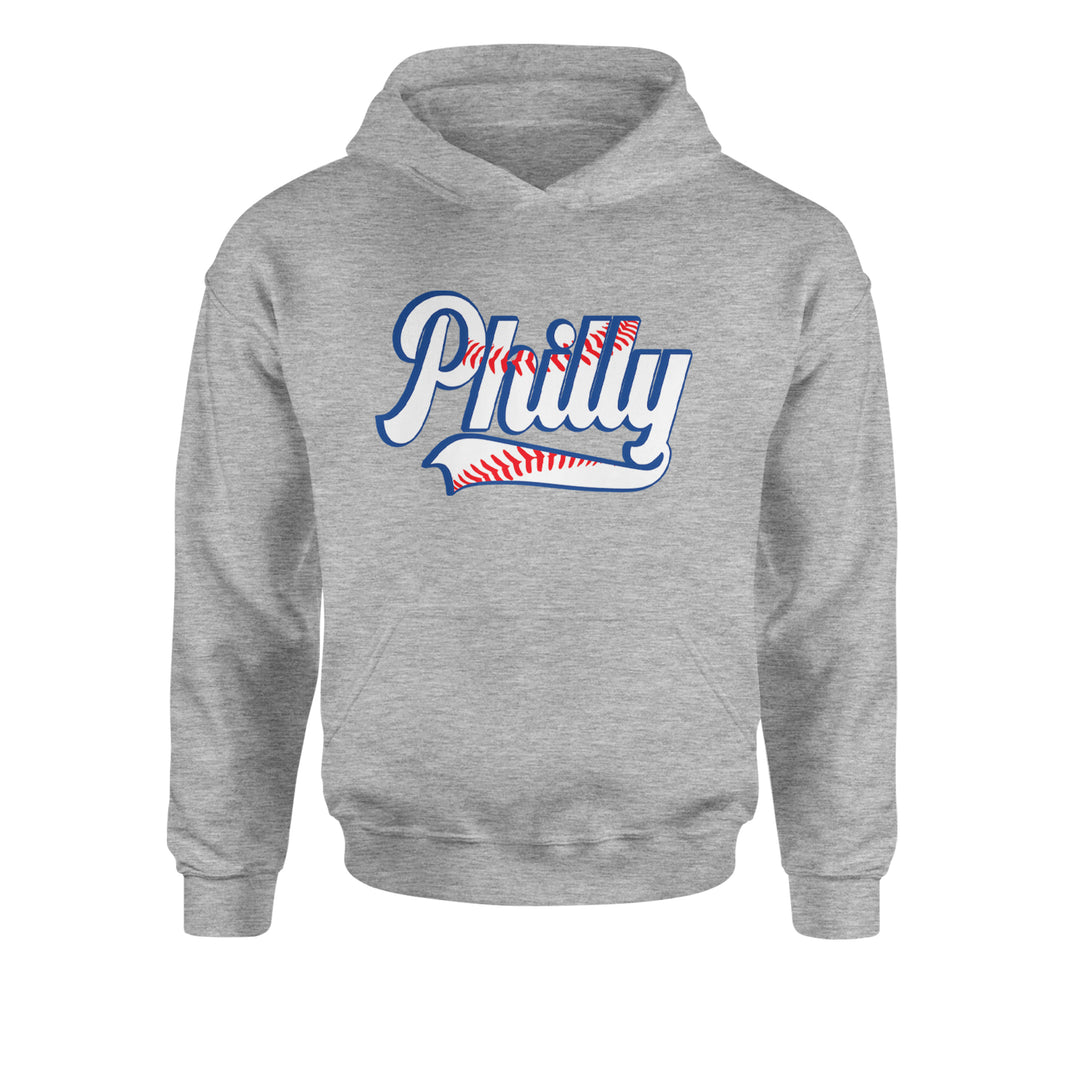 Philly Baseball Stitching Youth-Sized Hoodie Heather Grey