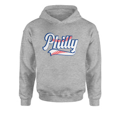 Philly Baseball Stitching Youth-Sized Hoodie Heather Grey