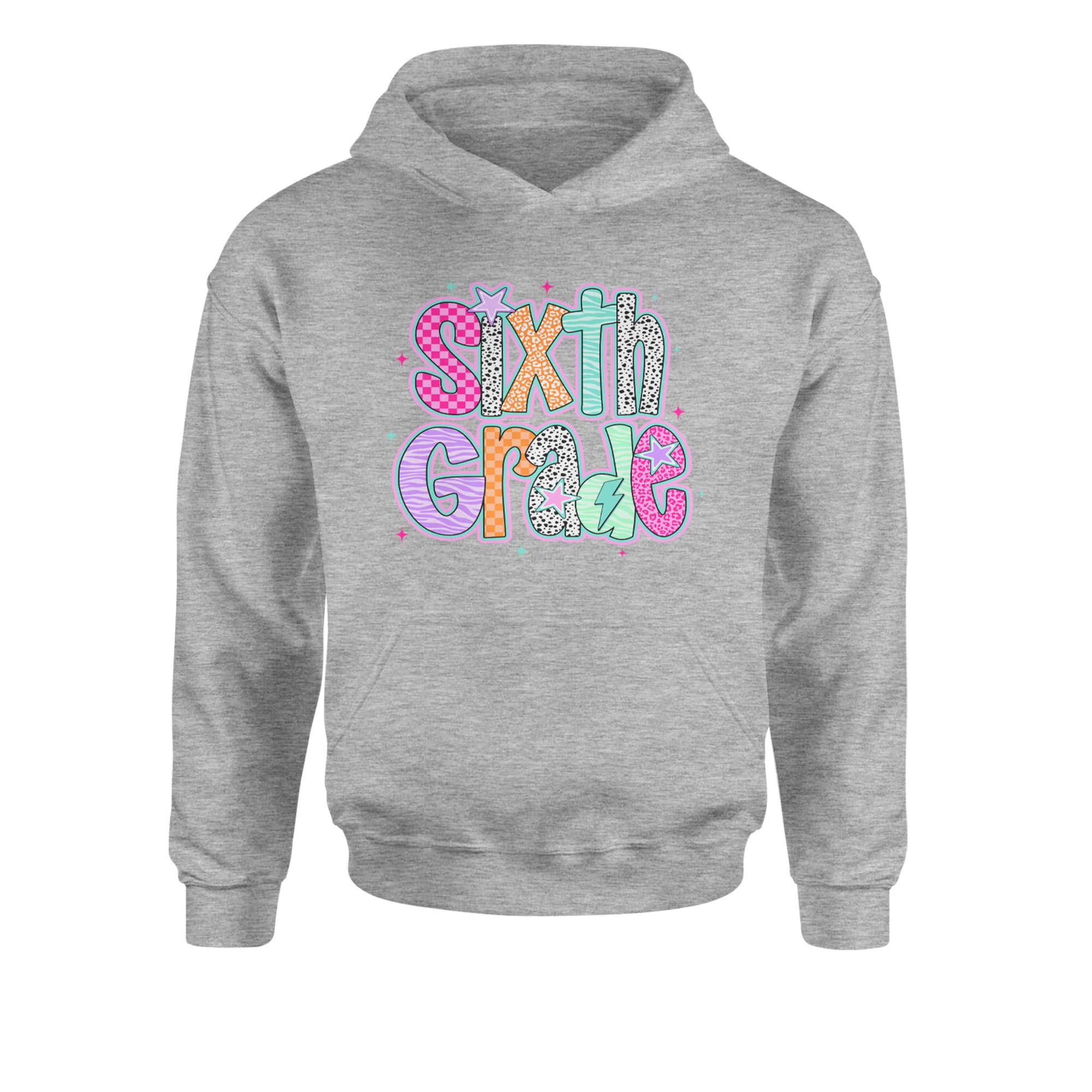 Sixth Grade Colorful Back to School Youth-Sized Hoodie Heather Grey