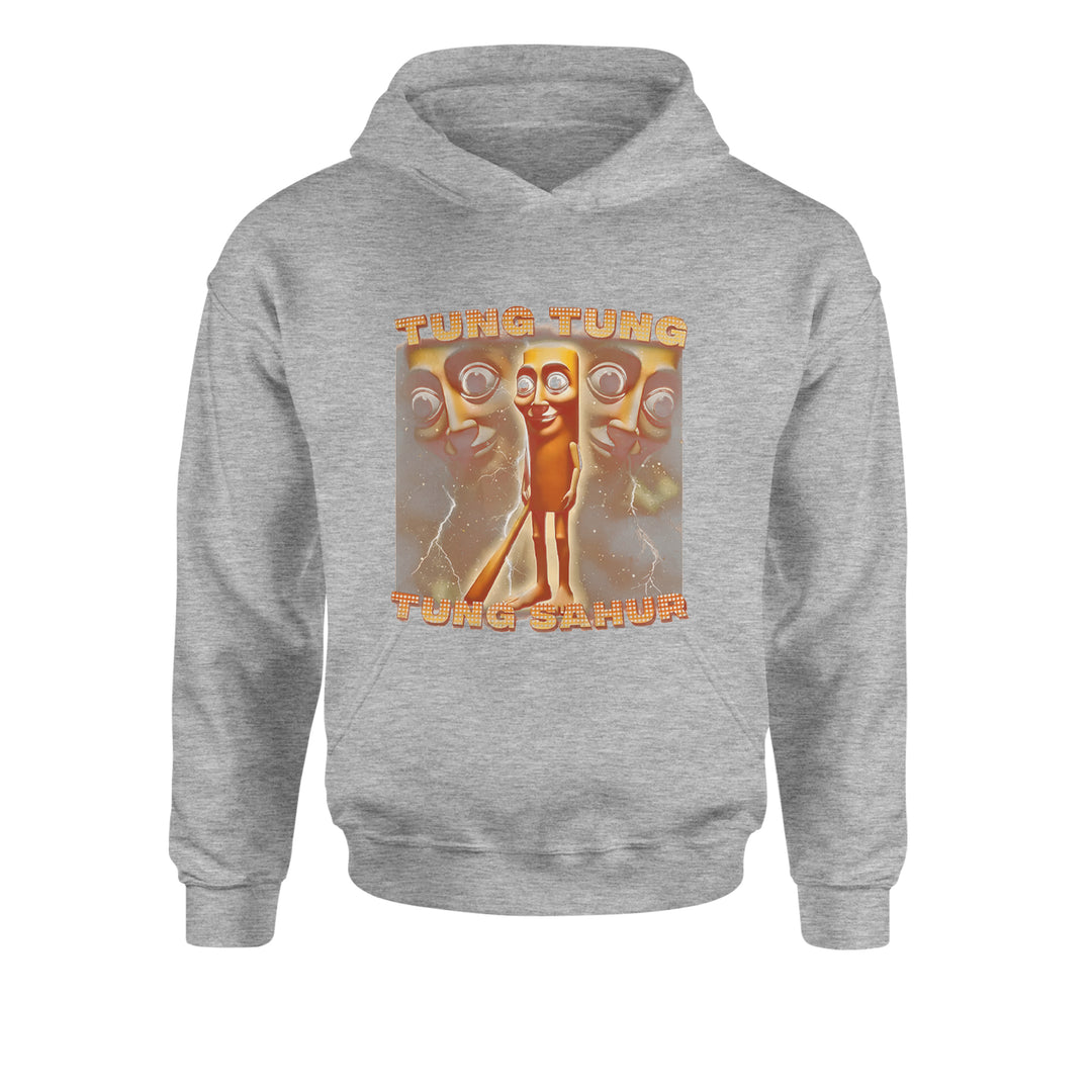 Tung Tung Tung Sahur Enforcer Youth-Sized Hoodie Heather Grey