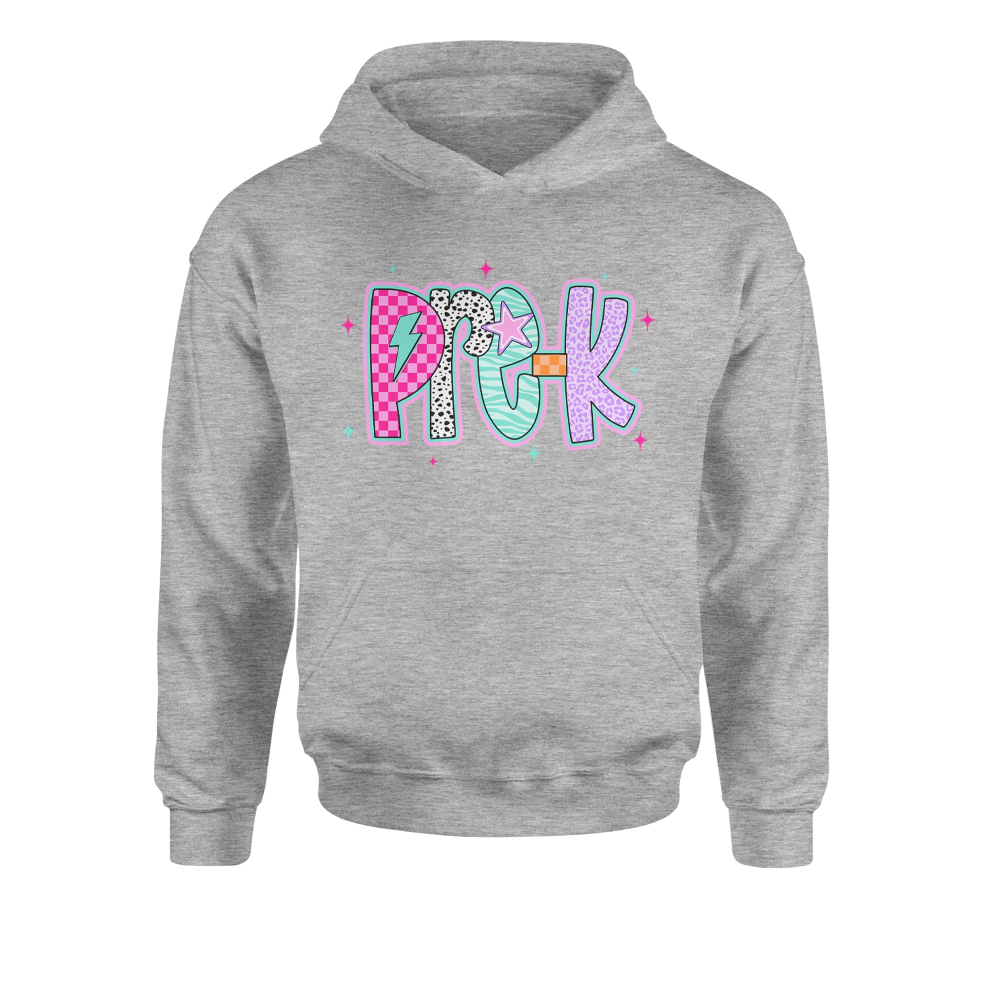 Pre-K Party Time Colorful Back to School Youth-Sized Hoodie Heather Grey