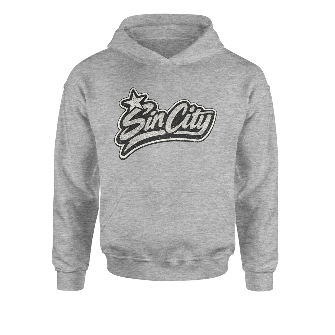 Sin City Vegas Retro Vintage Youth-Sized Hoodie Heather Grey