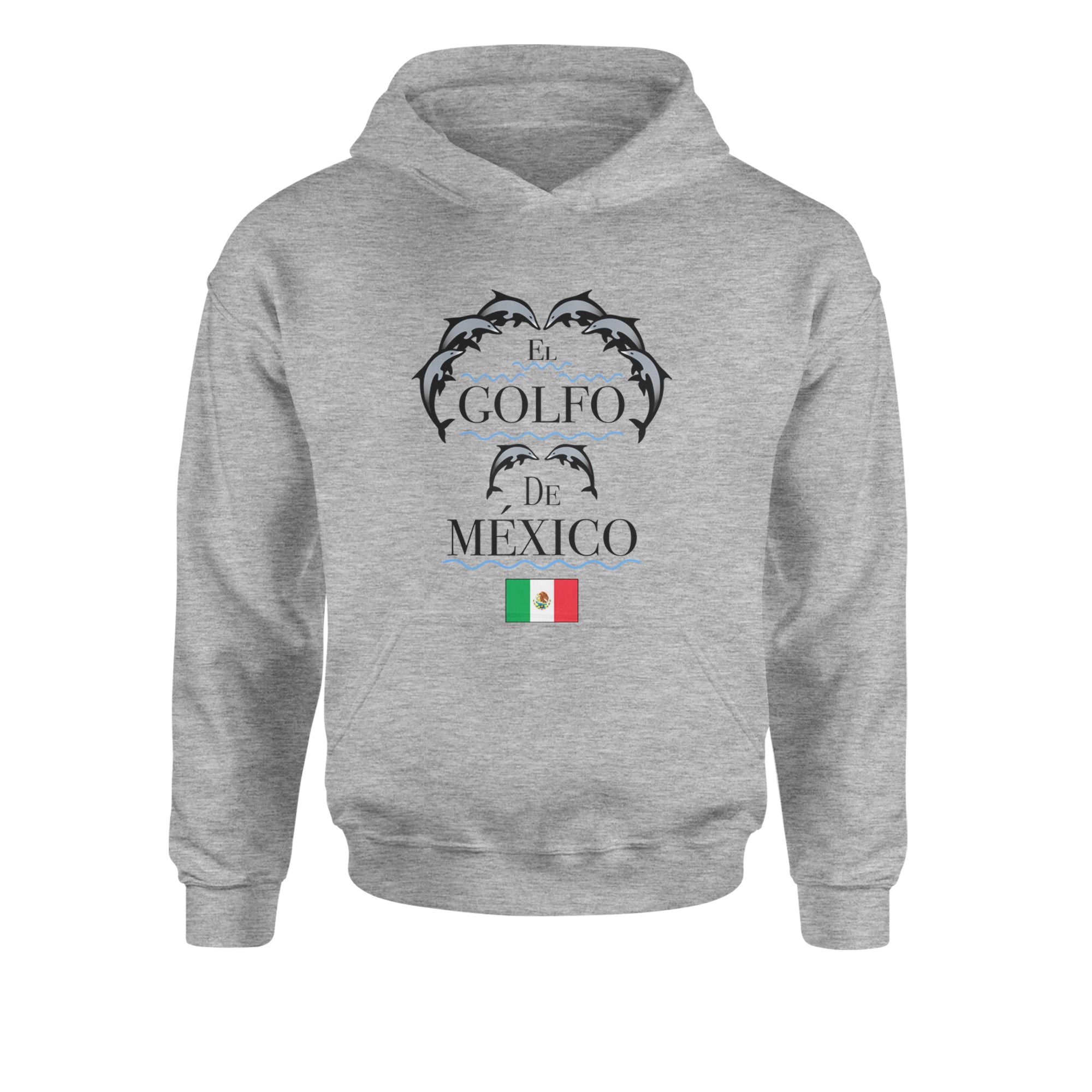 El Golfo De Mexico Dancing Dolphins Youth-Sized Hoodie Heather Grey