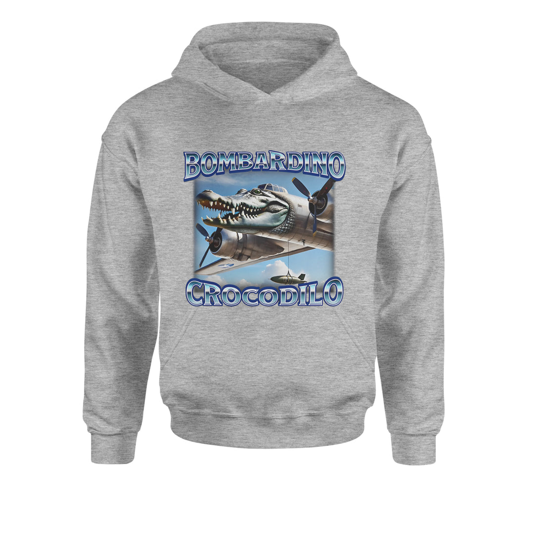 Bombardino Crocodilo Brainrot Youth-Sized Hoodie Heather Grey