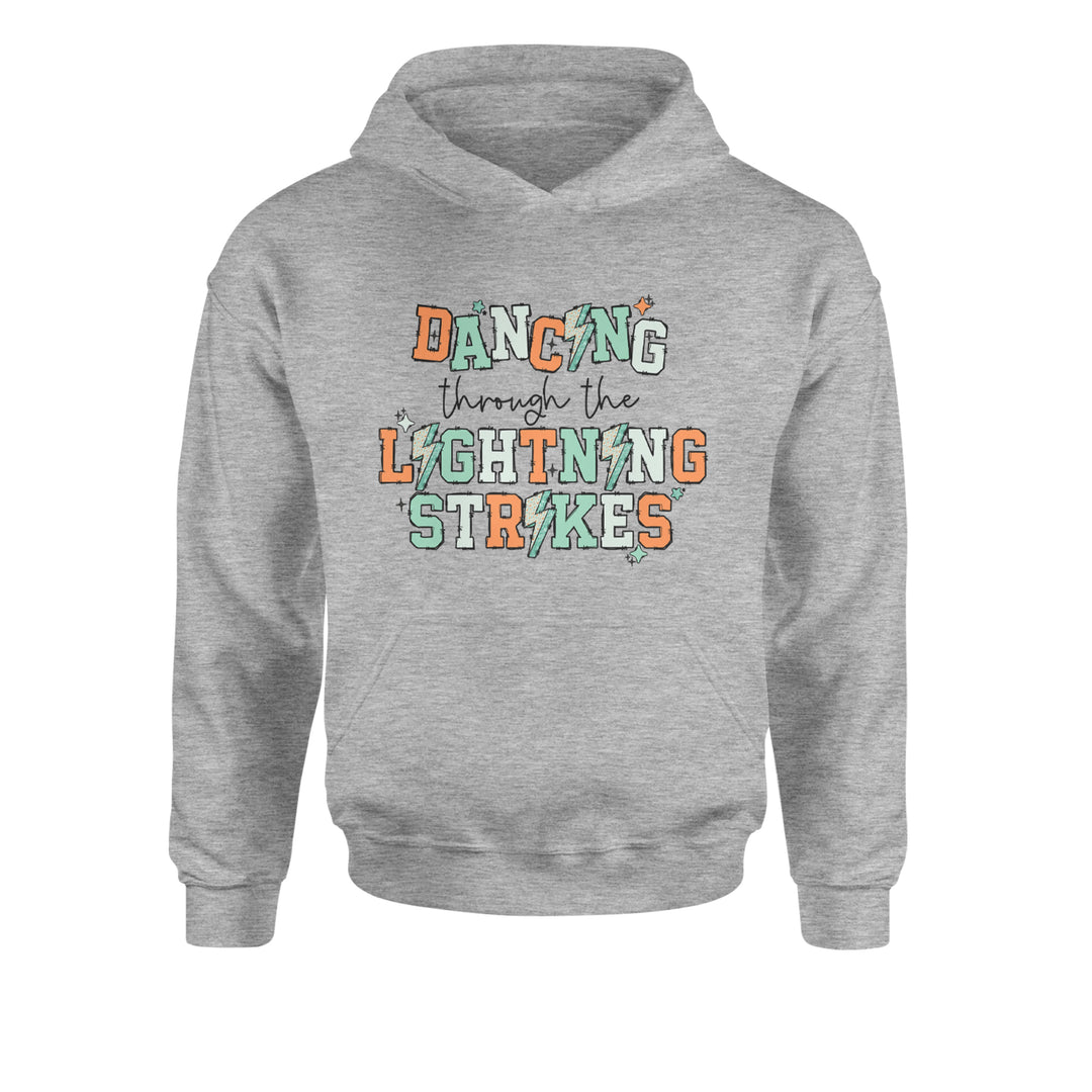 Retro glitter lightning bolt and bold dance phrase on Kids' Heavyweight Fleece Pullover Hoodie