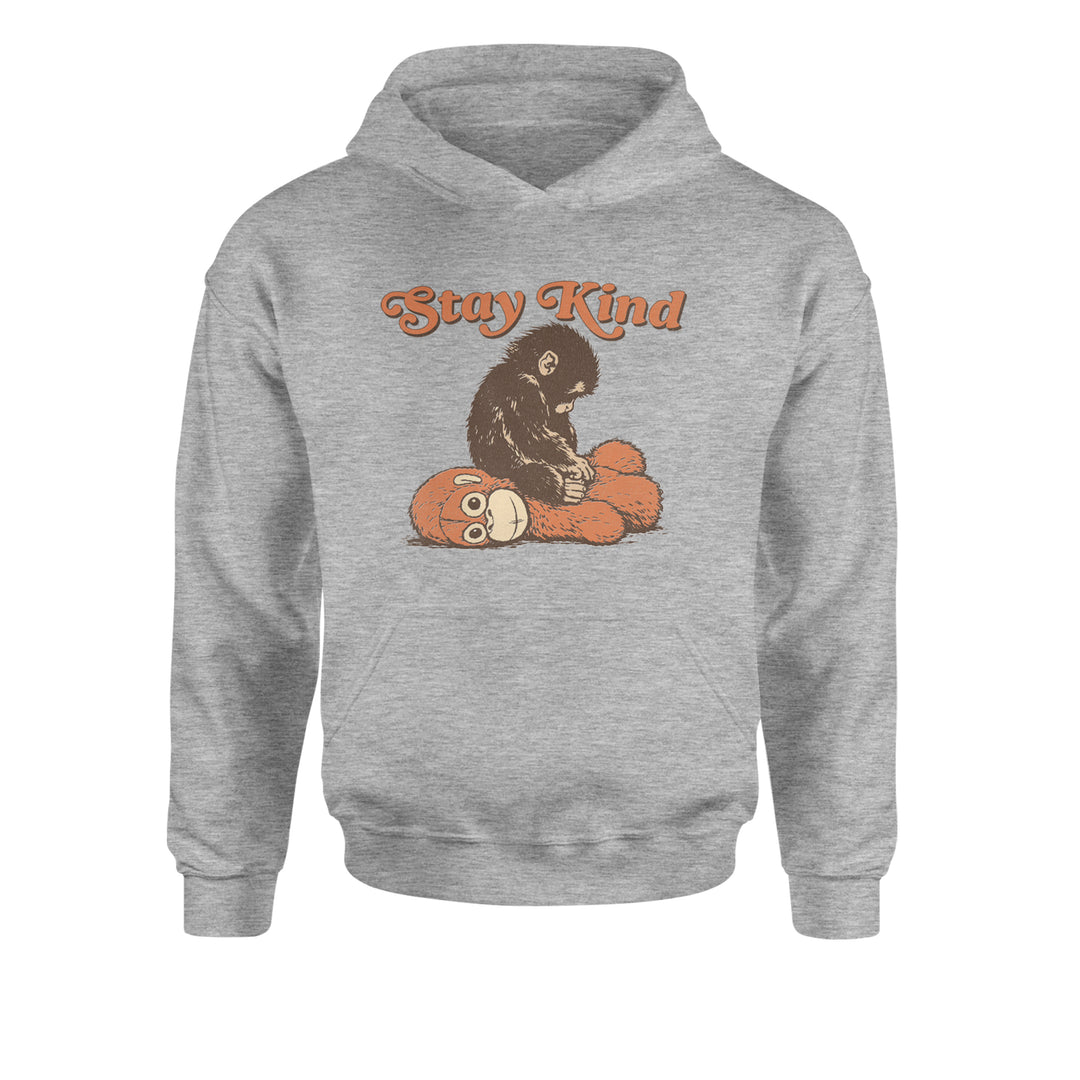 Punch Stay Kind Macaque Youth-Sized Hoodie Heather Grey