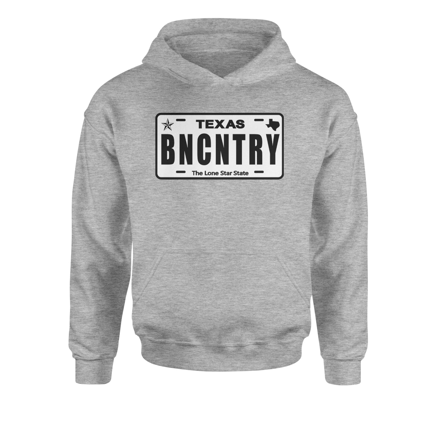 Texas License Plate BNCNTRY Youth-Sized Hoodie Heather Grey