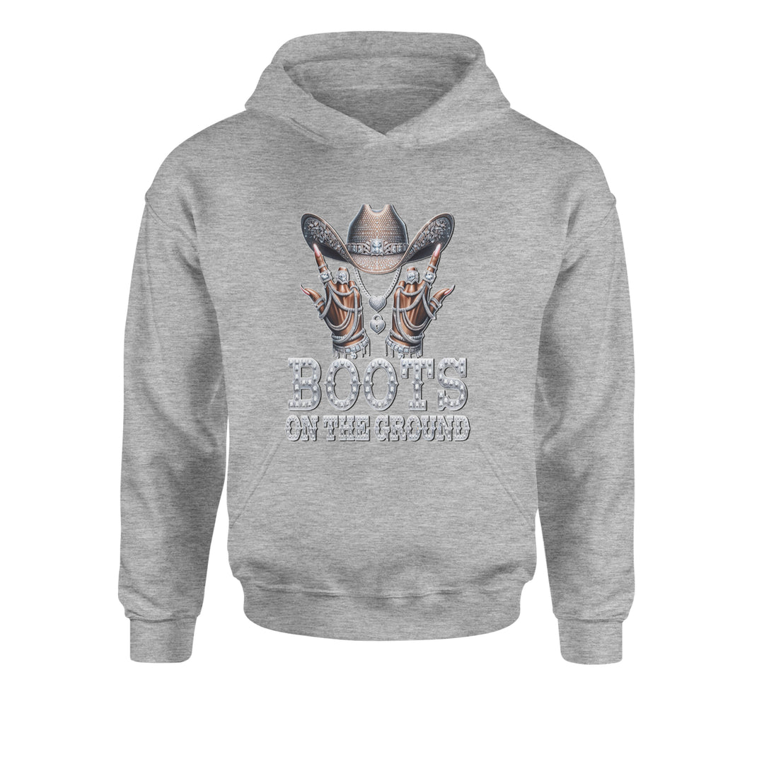 Boots On The Ground Bling Youth-Sized Hoodie Heather Grey