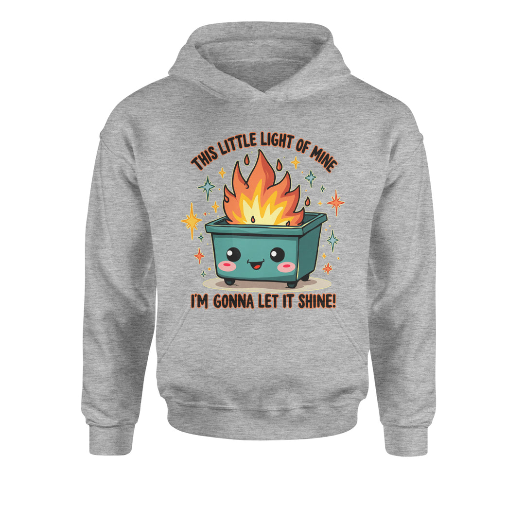 This Little Light of Mine Dumpster Fire Smile FaceYouth-Sized Hoodie Heather Grey