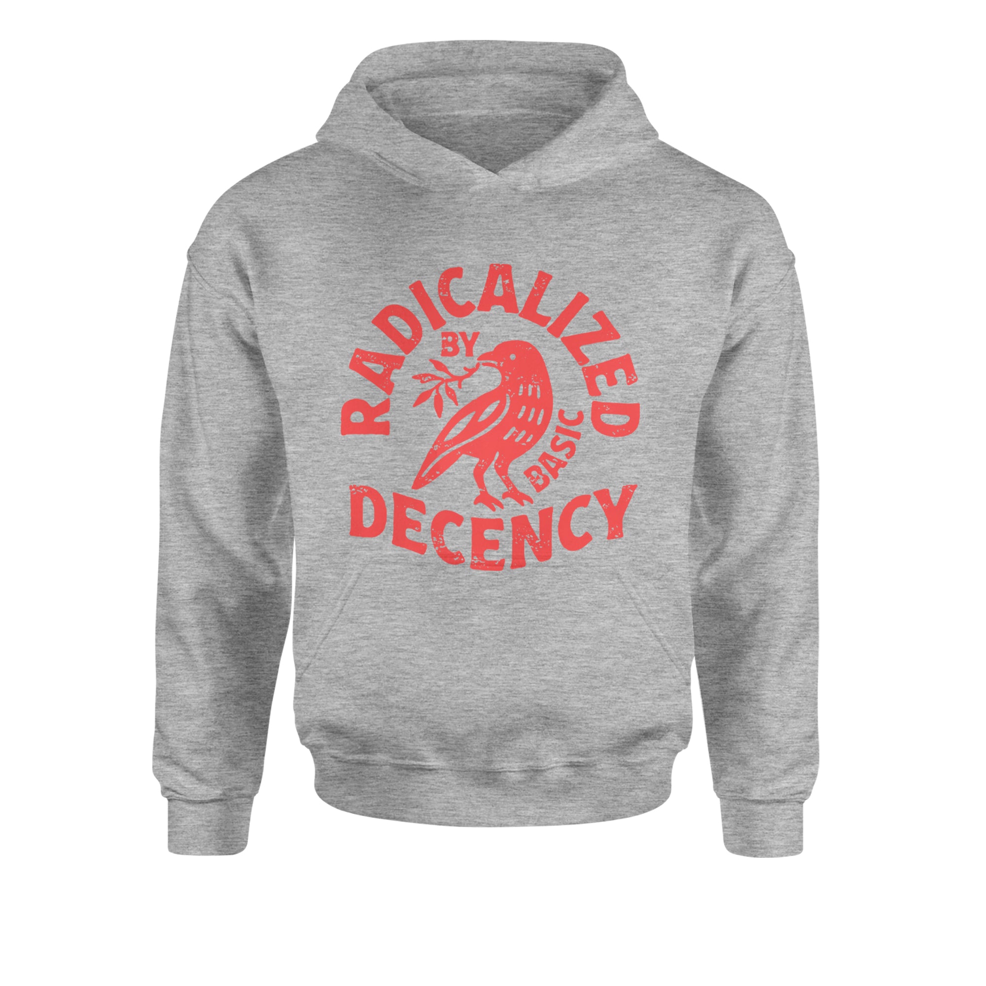 Radicalized by Basic Decency Dove Protest Statement Youth-Sized Hoodie Heather Grey