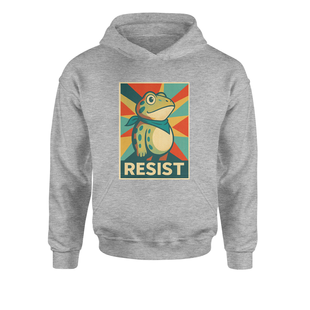 Resist Portland Protest Frog Youth-Sized Hoodie Heather Grey
