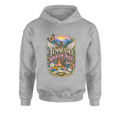 Tennessee Mountain Angel Wings Dolly Youth-Sized Hoodie Heather Grey