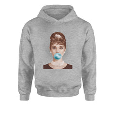 Audrey Hepburn Chewing Bubble Gum American Icon Youth-Sized Hoodie Heather Grey