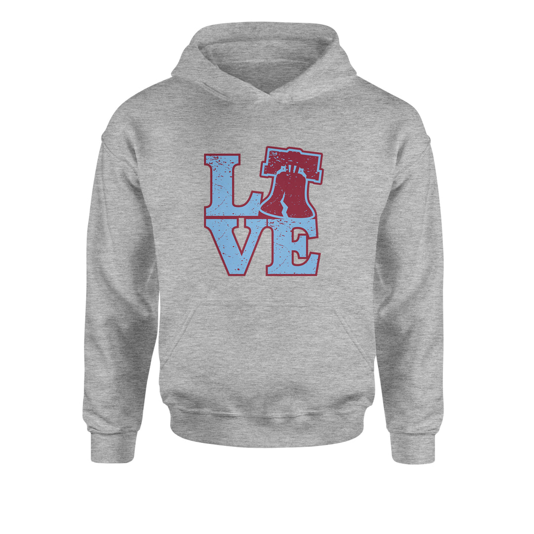 Love Philly Liberty Bell Youth-Sized Hoodie Heather Grey