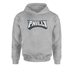 Philly Bold Block Throwback Youth-Sized Hoodie Heather Grey