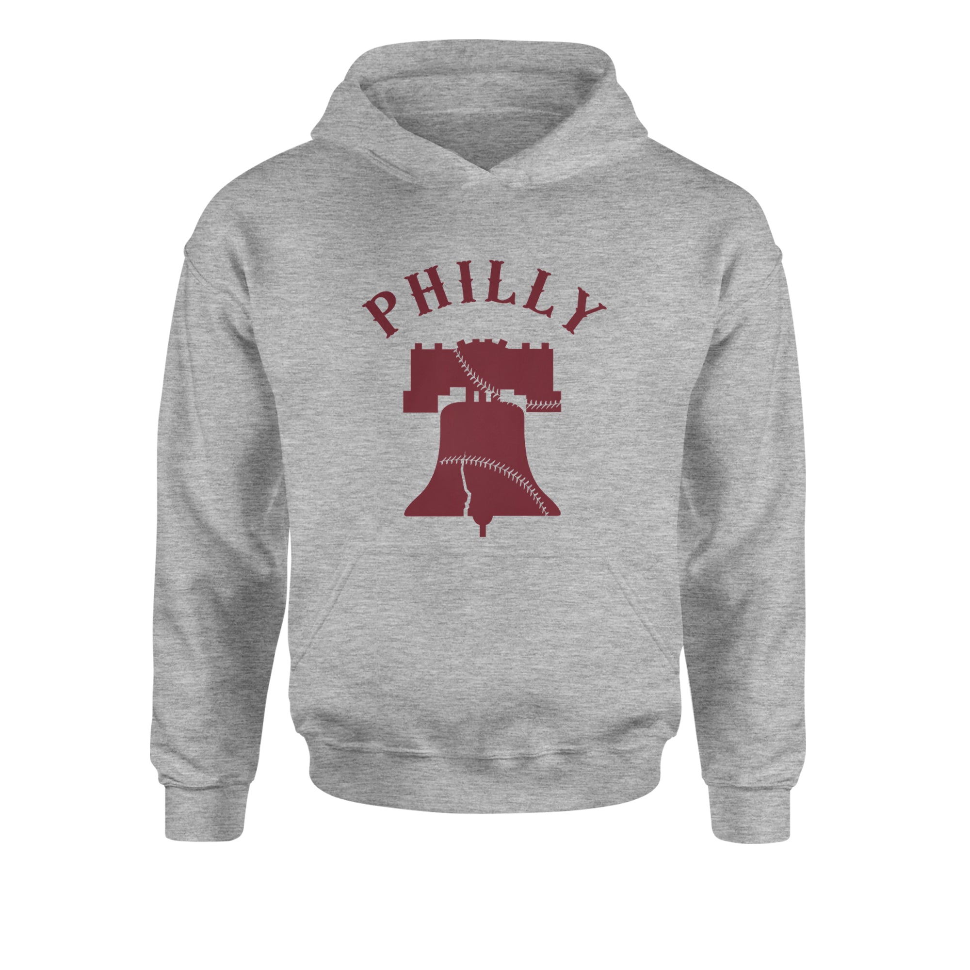Philly Cracked Liberty Bell Youth-Sized Hoodie Heather Grey