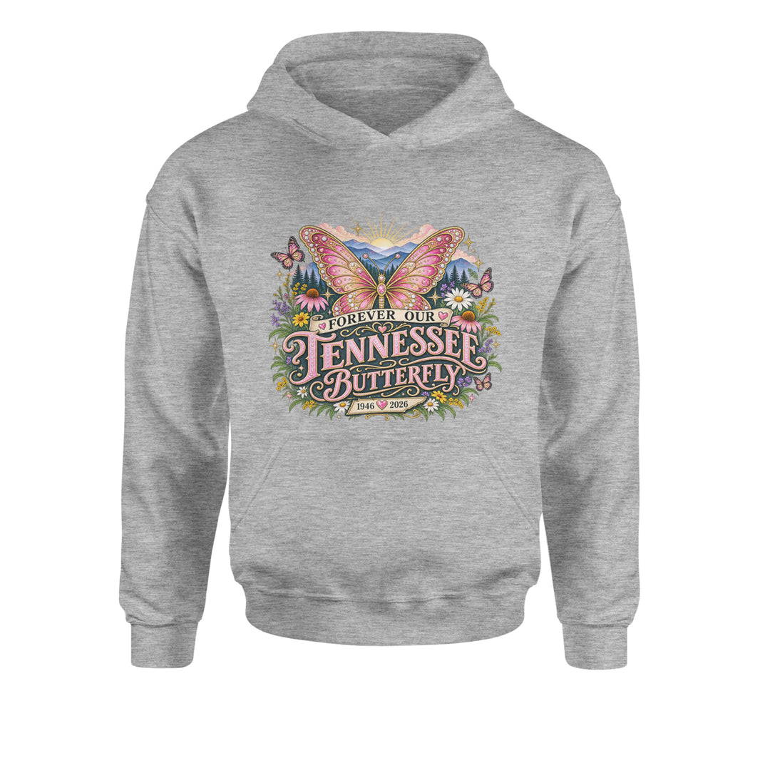 Forever Our Tennessee Butterfly Dolly Youth-Sized Hoodie Heather Grey