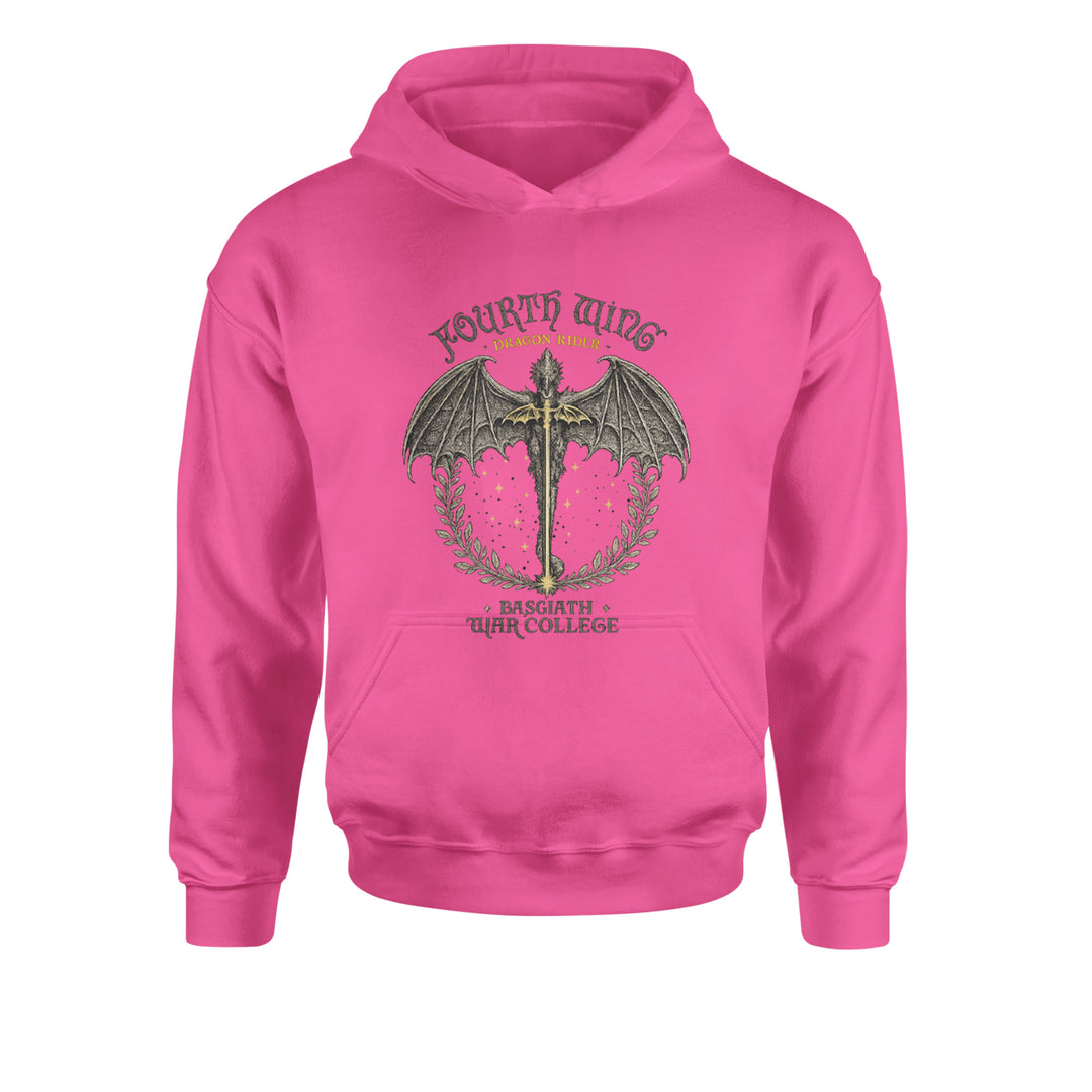 Fourth Wing Dragon Rider Vintage Basgiath War College Youth-Sized Hoodie Hot Pink
