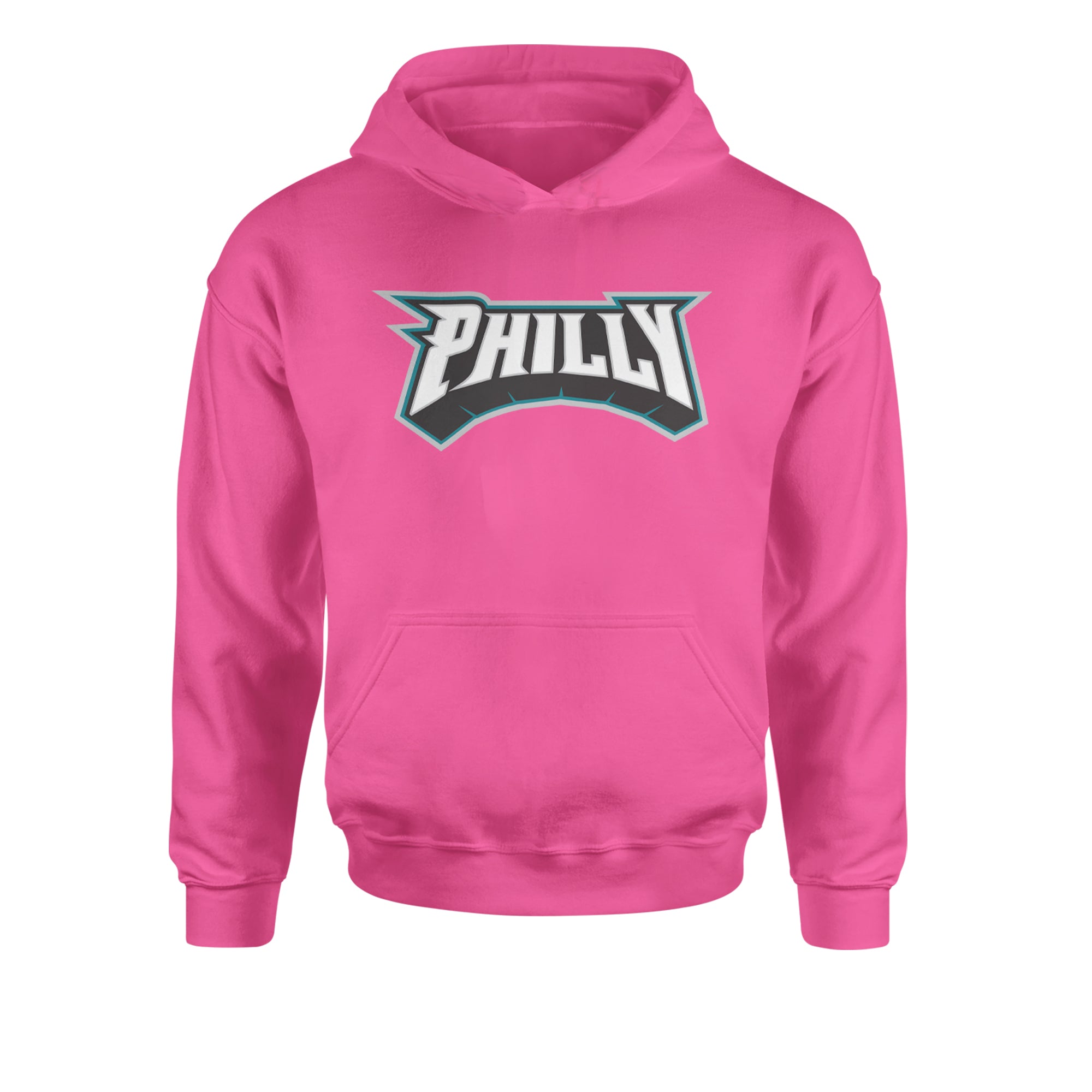 Philly Bold Block Throwback Youth-Sized Hoodie Hot Pink