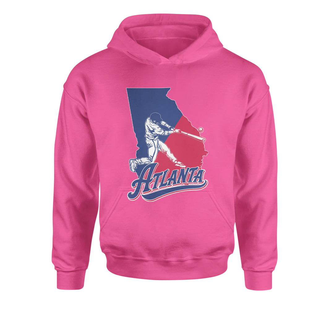 Atlanta Georgia Batter Up Youth-Sized Hoodie Hot Pink
