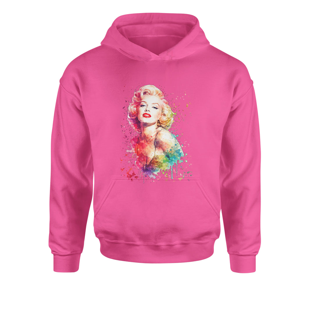 Mrs. Monroe Watercolors Bombshell Youth-Sized Hoodie Hot Pink