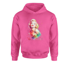 Mrs. Monroe Watercolors Bombshell Youth-Sized Hoodie Hot Pink
