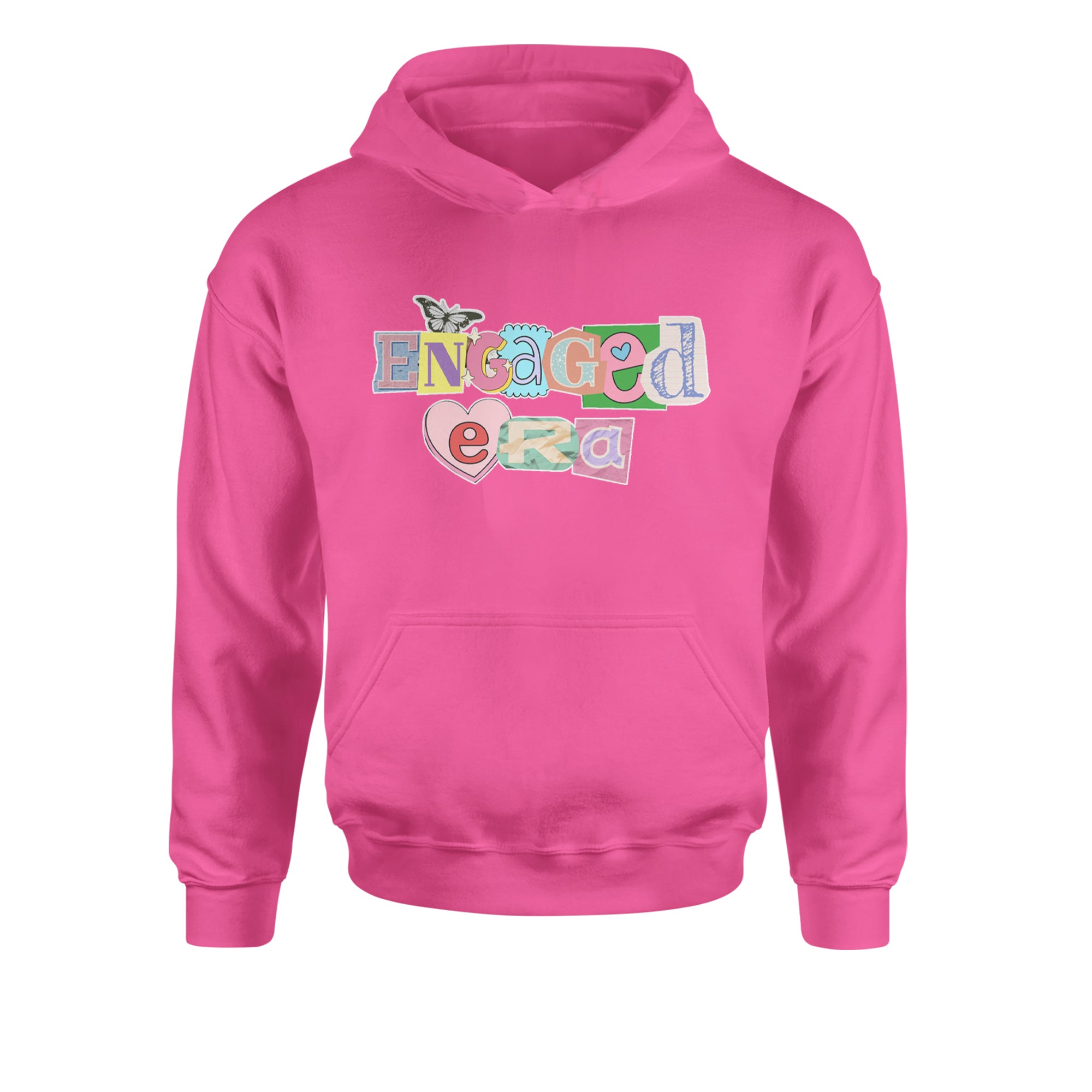 Engaged Era Aesthetic Retro Collage Design Youth-Sized Hoodie Hot Pink
