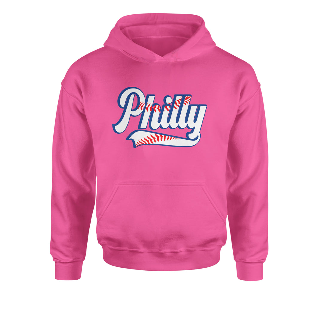 Philly Baseball Stitching Youth-Sized Hoodie Hot Pink