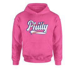 Philly Baseball Stitching Youth-Sized Hoodie Hot Pink