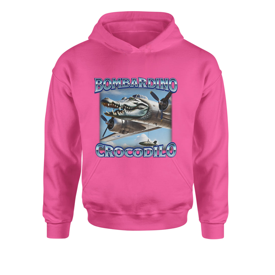 Bombardino Crocodilo Brainrot Youth-Sized Hoodie Hot Pink