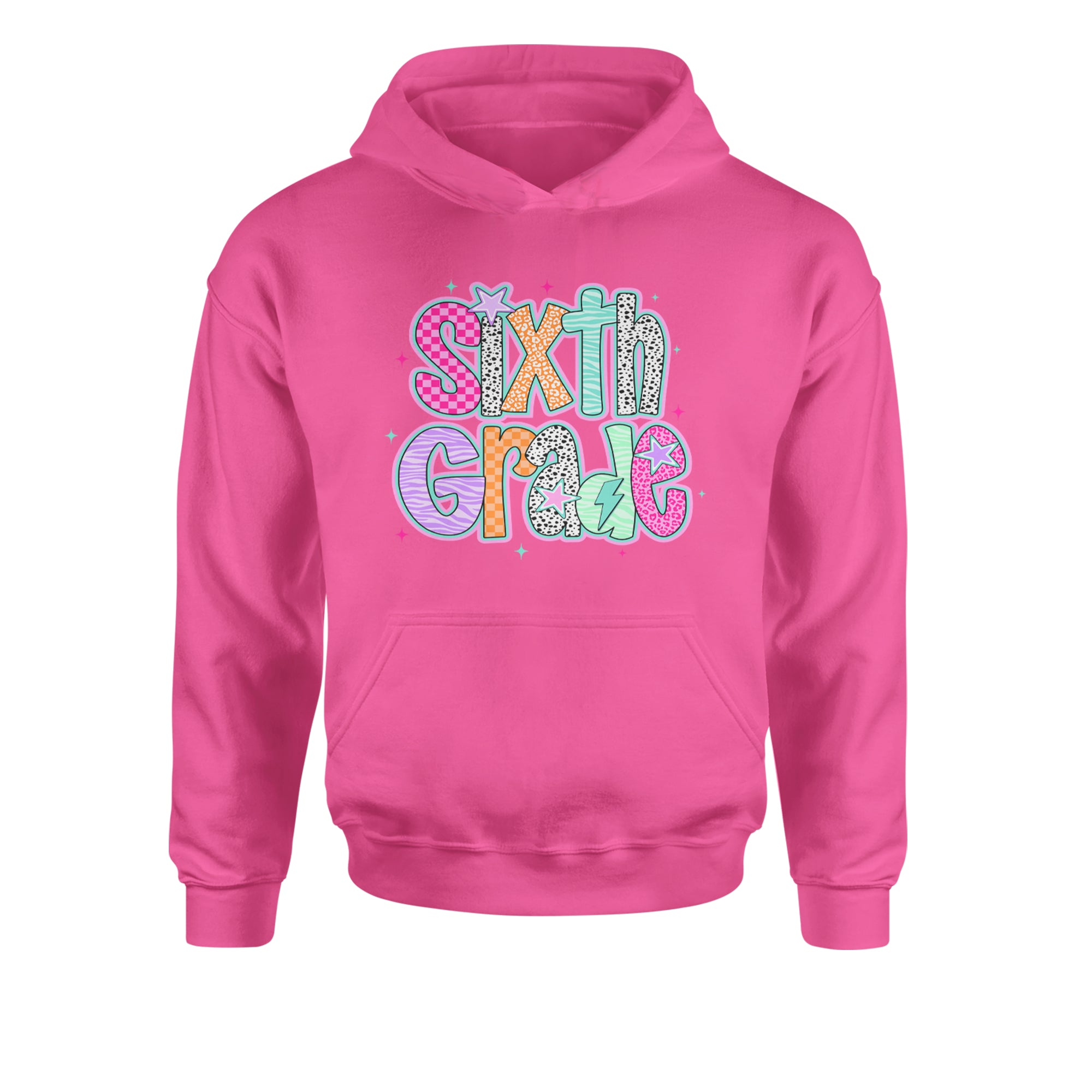 Sixth Grade Colorful Back to School Youth-Sized Hoodie Hot Pink