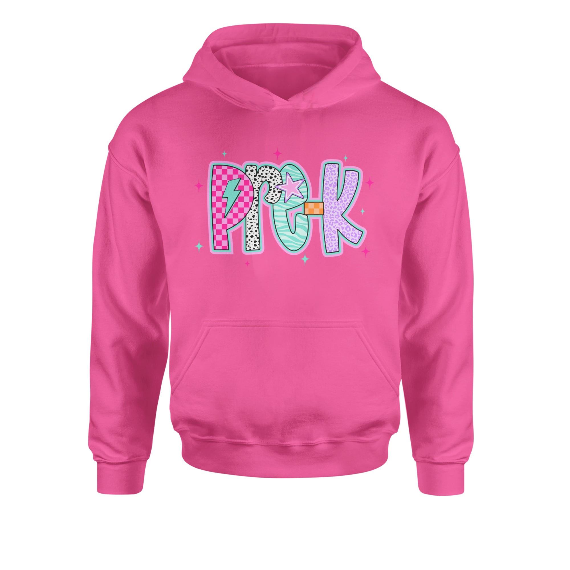 Pre-K Party Time Colorful Back to School Youth-Sized Hoodie Hot Pink