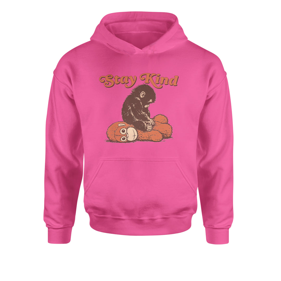 Punch Stay Kind Macaque Youth-Sized Hoodie Hot Pink