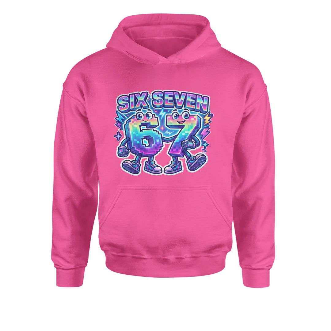 Six Seven 67 Retro Pixel Buddies Youth-Sized Hoodie Hot Pink