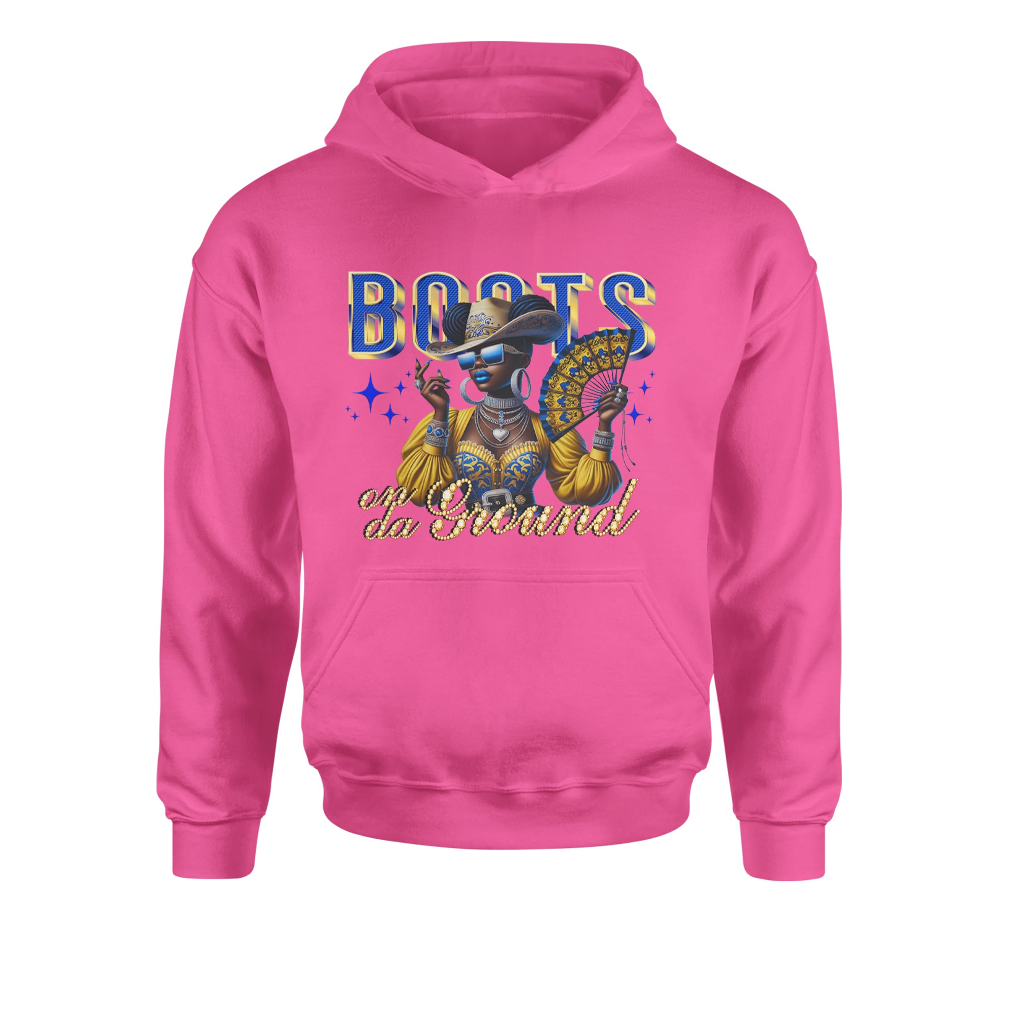 Boots On Da Ground Folding Fan Youth-Sized Hoodie Hot Pink